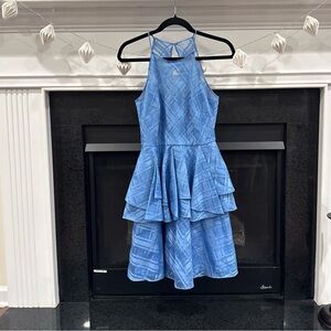 Badgley Mischka party dress size 4 prom evening wear Blue Layered preppy NWT